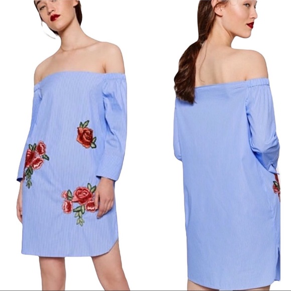 ZARA | Embroidered Off Shoulder Tunic Dress - Picture 2 of 5